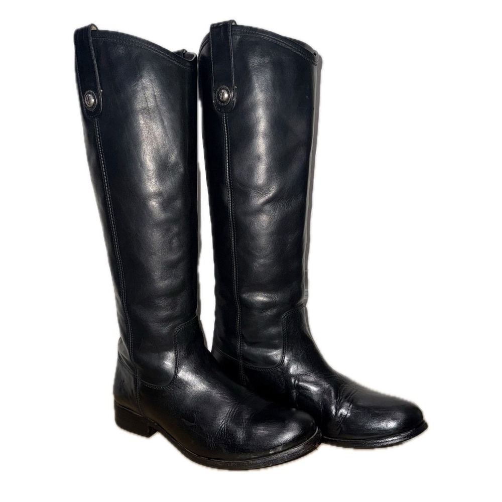 FRYE Melissa Button Riding Boots Black Leather Tall Equestrian | US Women's Sz 7